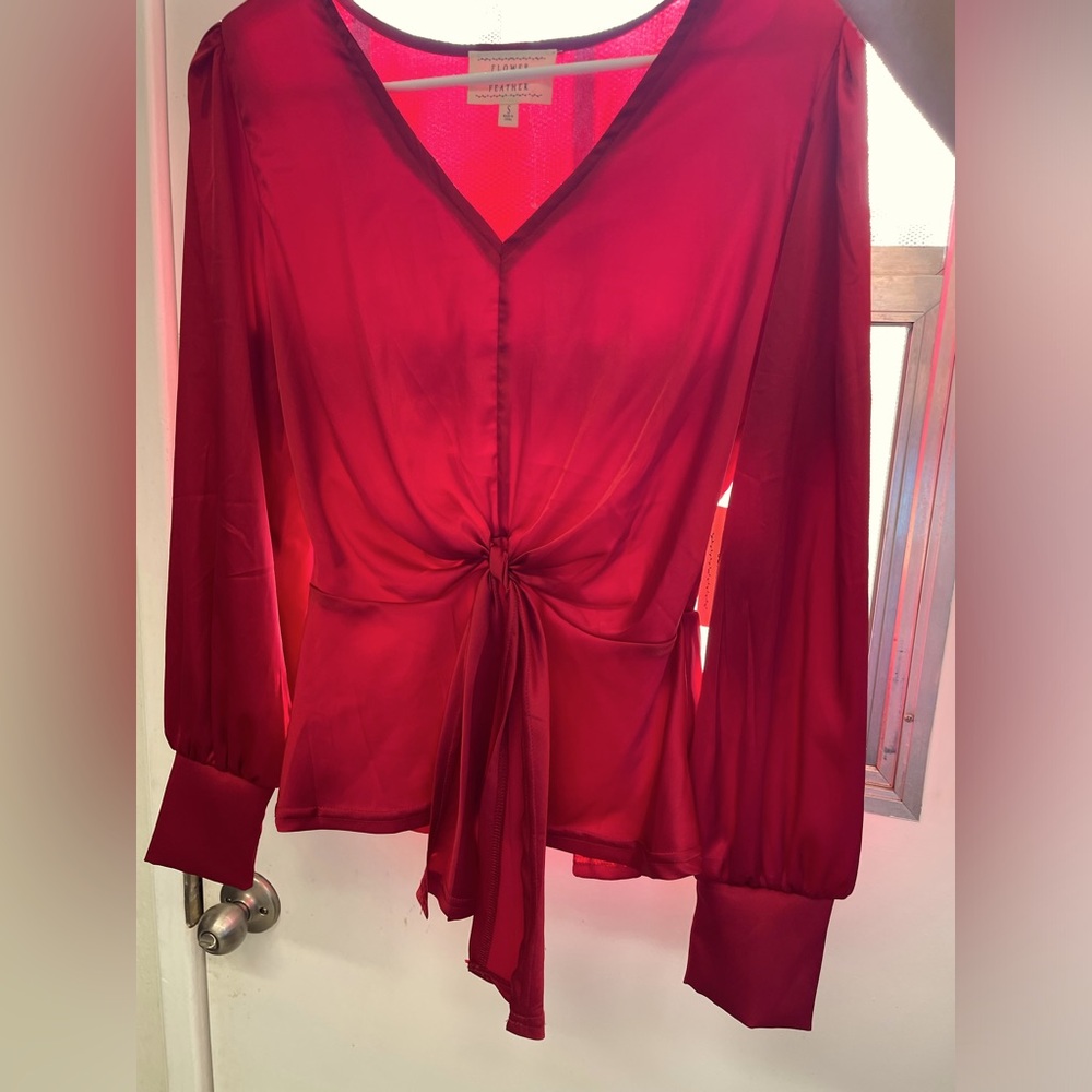 Flower and Feather Blouse, Red, New with tags